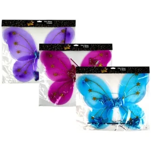 DRESS UP WINGS FAIRY & WAND 3 COL ASSTD