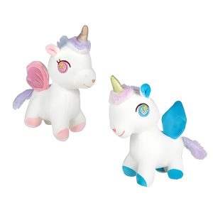 PLUSH UNICORN RAINBOW HAIR W/WINGS 23cm